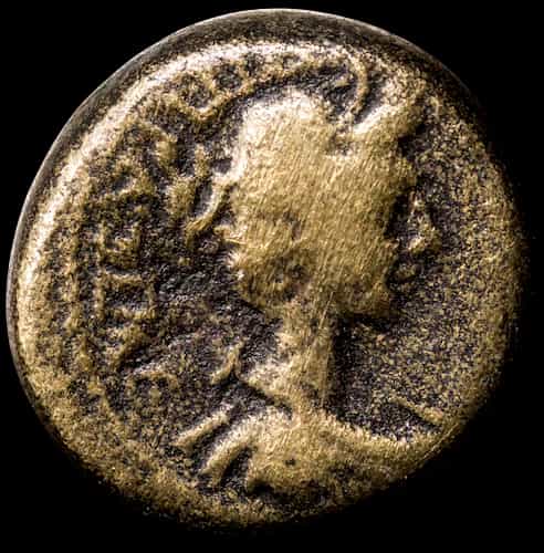 Unbestimmte römische Provinzialbronze mit Doppelporträt, 2. Jh. n. Chr. (Vermutet) image 1