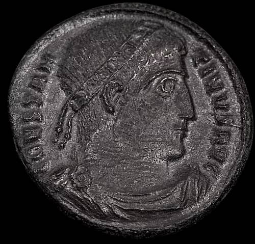Moneta romana in bronzo AE3 330–334 d.C. – Costantino II Cesare image 1