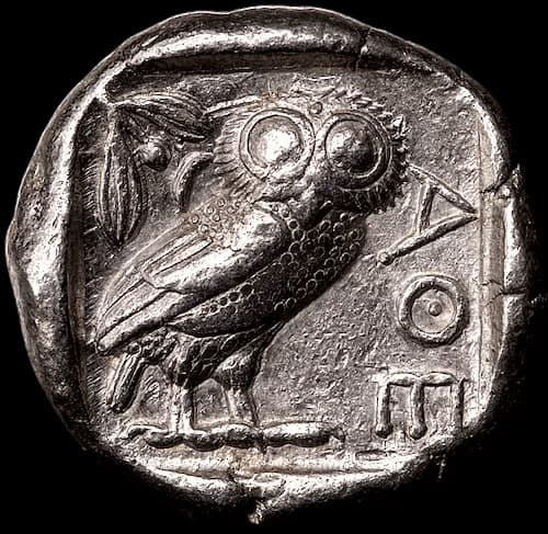 Attische Tetradrachme mit Athene und Eule (454–404 v. Chr.) 2